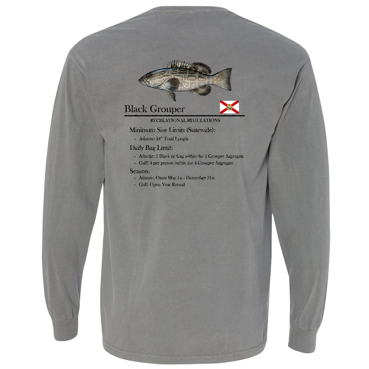 Classic Black Grouper Heavyweight Cotton Long Sleeve Pocket T-Shirt