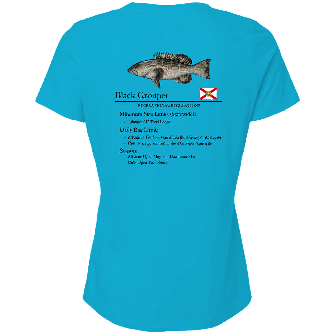 Women's Classic Black Grouper Short Sleeve V-Neck T-Shirt