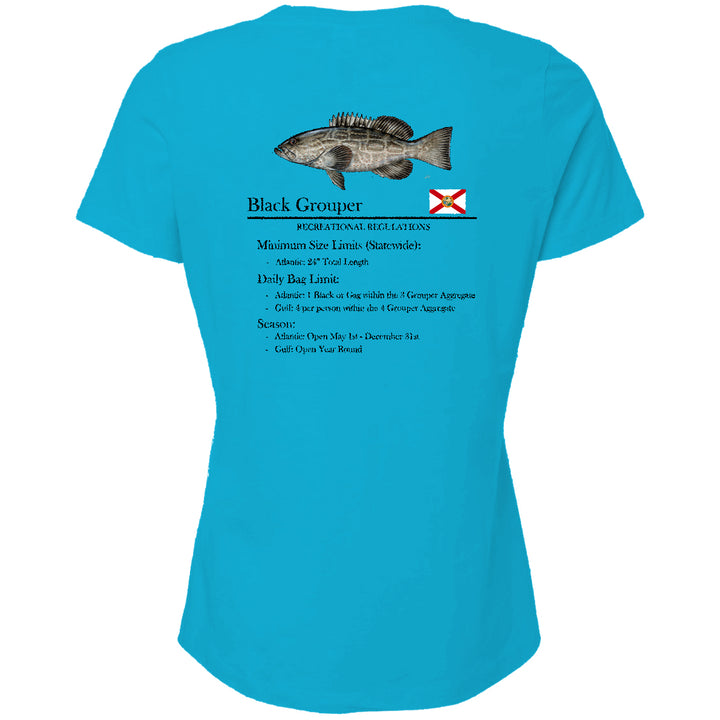 Women's Classic Black Grouper Short Sleeve V-Neck T-Shirt